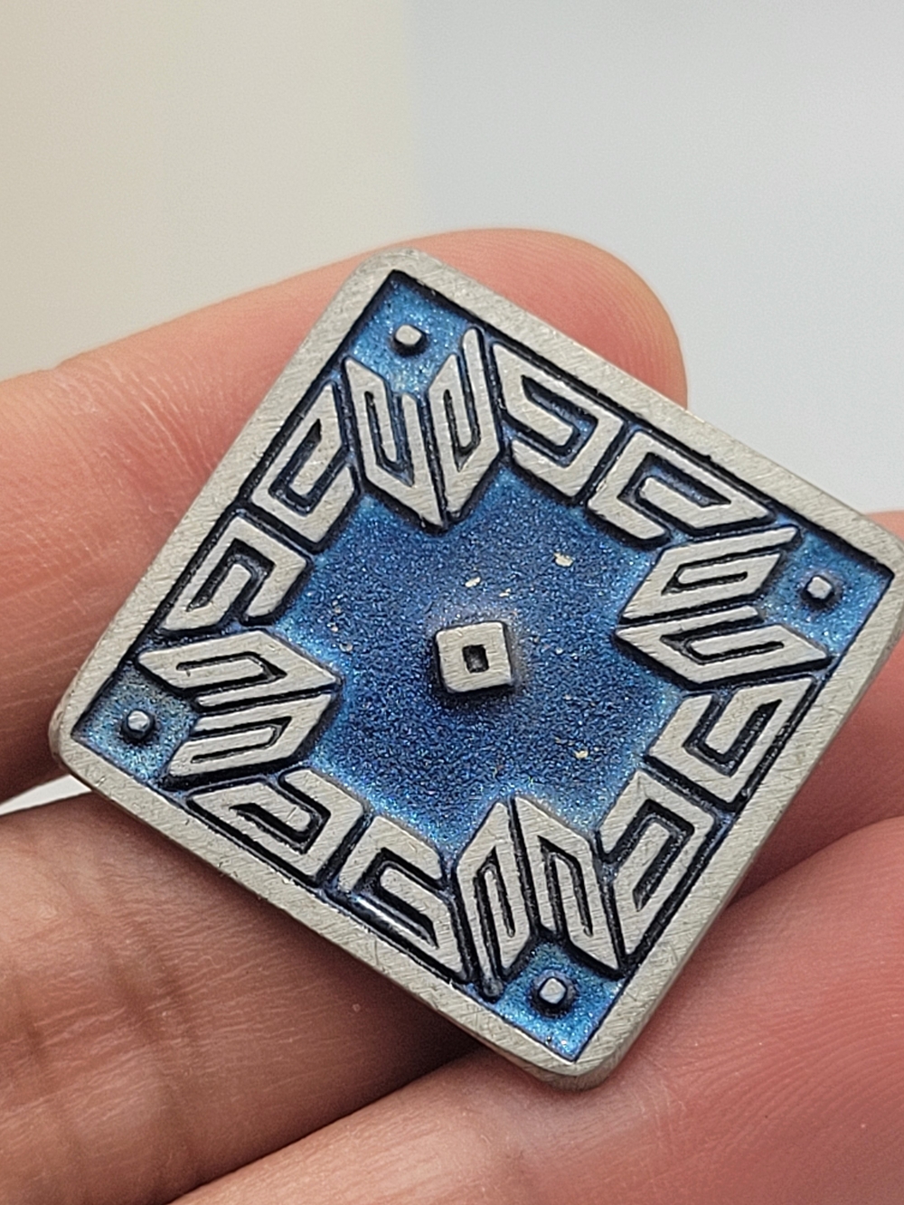Blue Geometric Square Enamel Brooch - Women's Jewelry